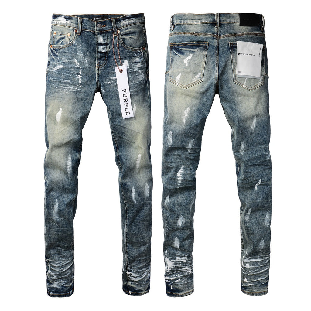 Purple Jeans Fashion Men Black Jeans Distressed Hole Unique Personality 9060