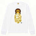 BAPE Style Baby Milo Peeking on Camo Ape Head Long-Sleeve Tee - White/Yellow