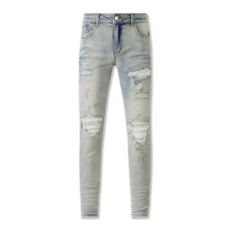 Purple Jeans Vintage Washed Distressed Jeans with a Classic Ripped Design 8601