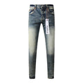 Purple Men Black Jeans Distressed Hole Unique Personality 9042