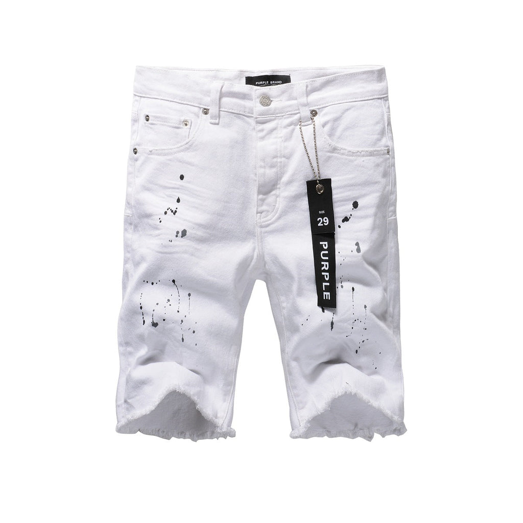 Purple jeans The New Jeans Mens Personality Trend Fashion Hole White Jean Shorts 5021