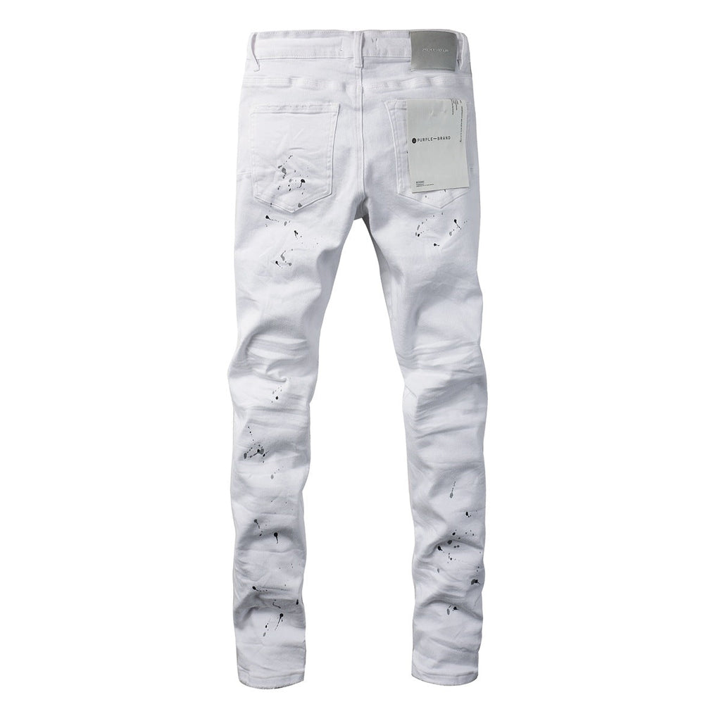 Purple Jeans White Ink Spot Vintage Personality Fashion Ripped Jeans 9021