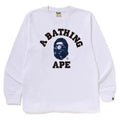 BAPE Style Collegiate Arc Logo & Camo Ape Head Long-Sleeve Tee - White/Blue