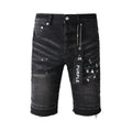 Purple Black Jean Shorts 5002 Featuring White Dotted Design