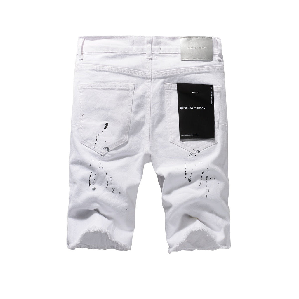 Purple jeans The New Jeans Mens Personality Trend Fashion Hole White Jean Shorts 5021