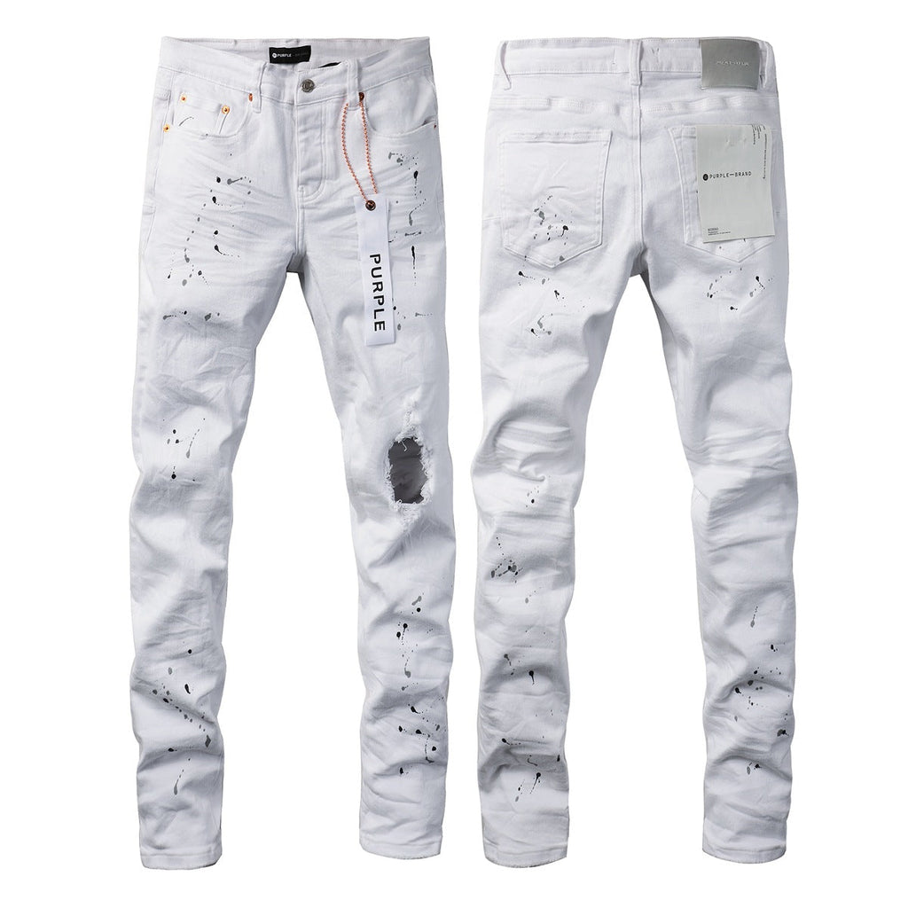 Purple Jeans White Ink Spot Vintage Personality Fashion Ripped Jeans 9021