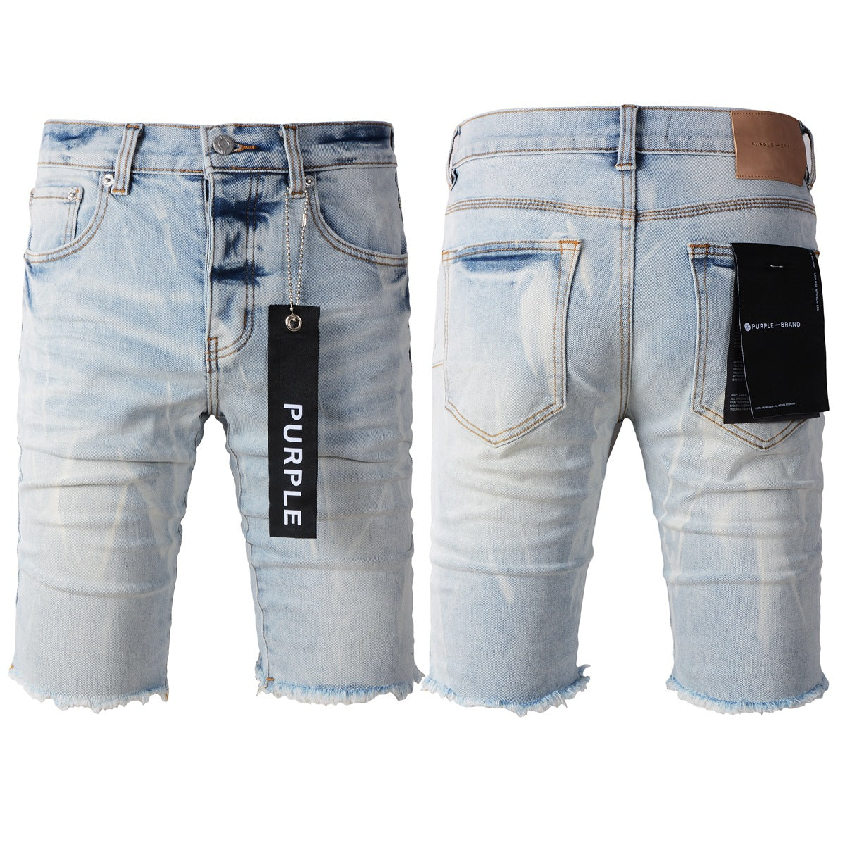 Purple Jeans Trendy Blue Denim Shorts 5017 Featuring Wrinkled Texture and Classic Button Front