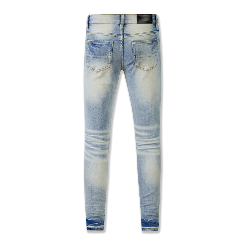 Purple Retro Style Washed Jeans (8807-848) Featuring a Distressed Look and Bold Rips