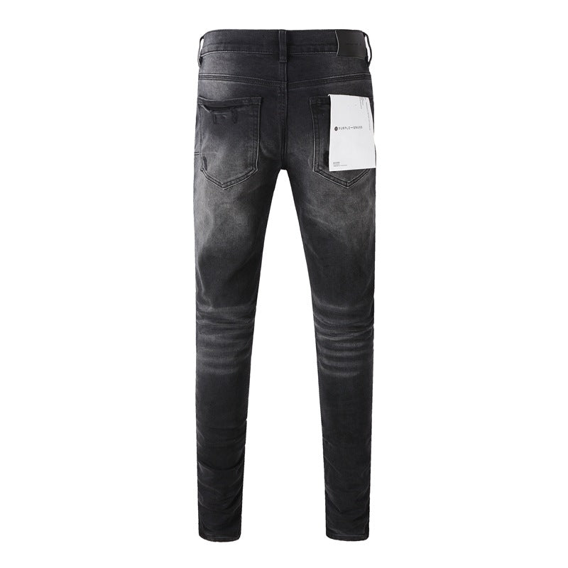 Purple Jeans  New Fashion Men Black Jeans Distressed Hole Unique Personality