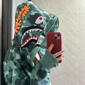 BAPE Style Camo Shark Full-Zip Hoodie - Classic Green