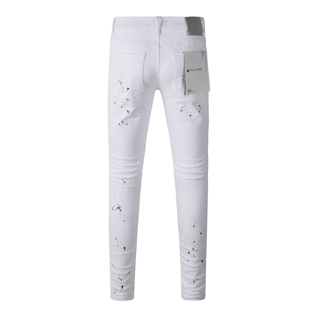 Purple Jeans White Ink Spot Vintage Personality Fashion Ripped Jeans 9021