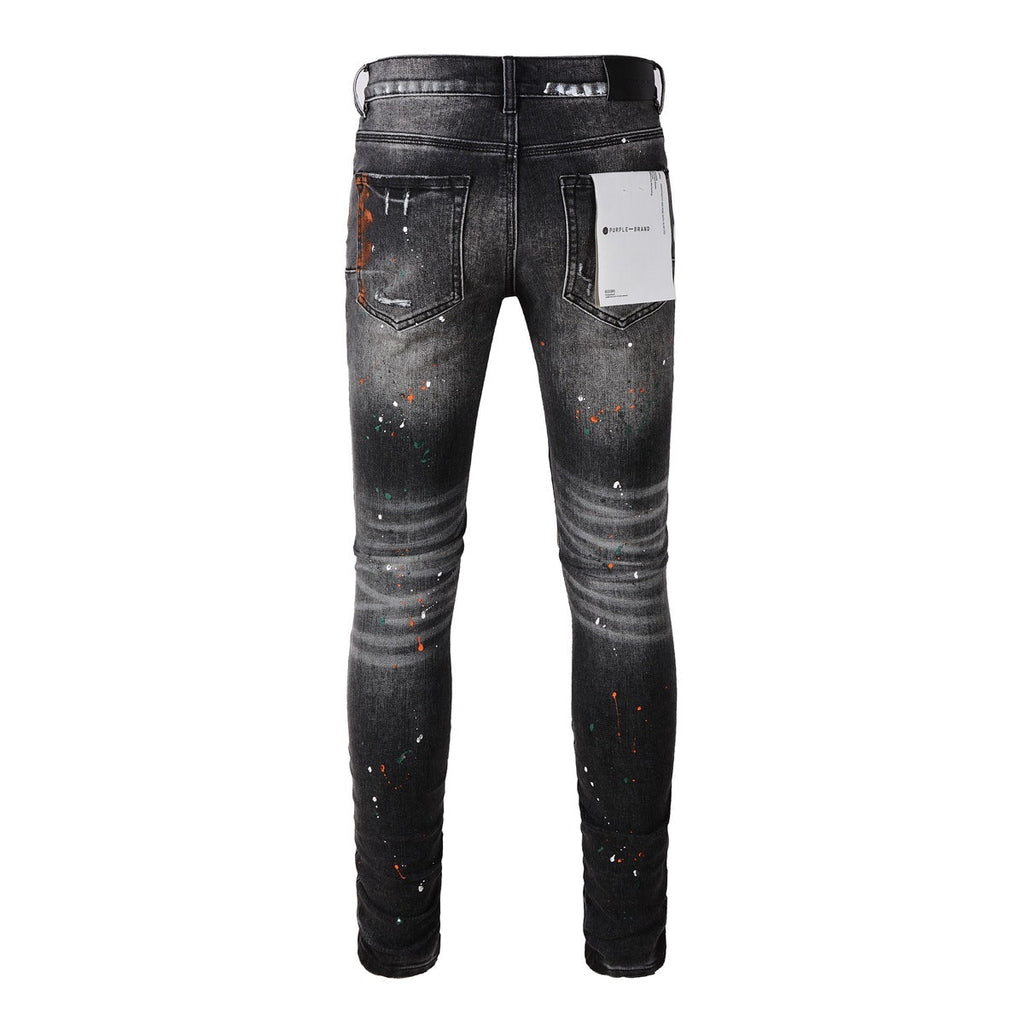 Purple Jeans Mens New Black Grey Jeans - Urban Style with Unique Ripped Patches 9018