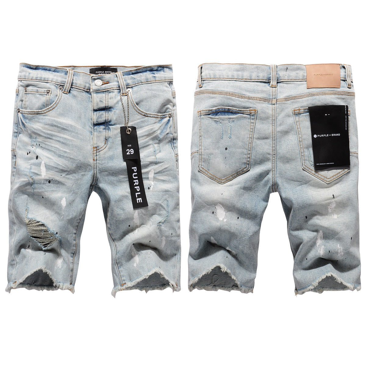 Purple Jeans New Jeans Men Personality Fashion Splash-Ink Vintage Jean Shorts 5006
