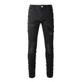 Purple Jeans Men's Slim Fit Black Jeans with Wrinkled Details, Patches, and Ripped Design (602-8520)