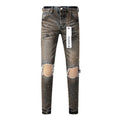 Purple JeansNew High Quality Mens Jeans Designer Jeans Fashion Distressed Ripped Denim Cargo For Men High Street Fashion 9031