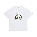 BAPE Style Camo Shark Full-Zip Motif Short-Sleeve Tee - White/Classic Green