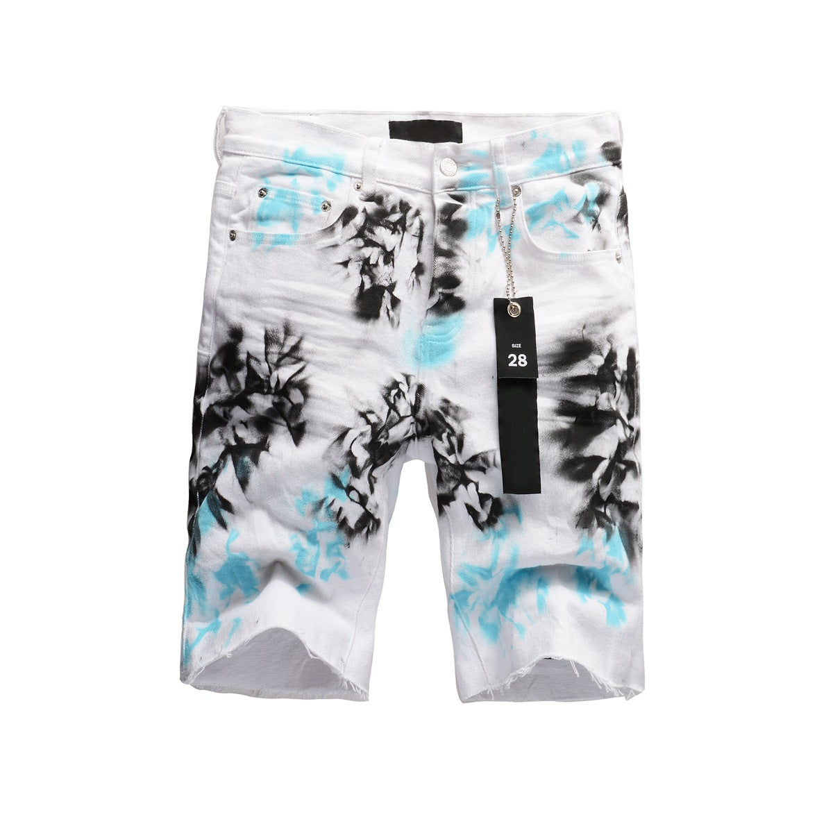 Purple Jeans White Tie-Dye Printed Jean Shorts 5065 with a Stylish and Unique Design