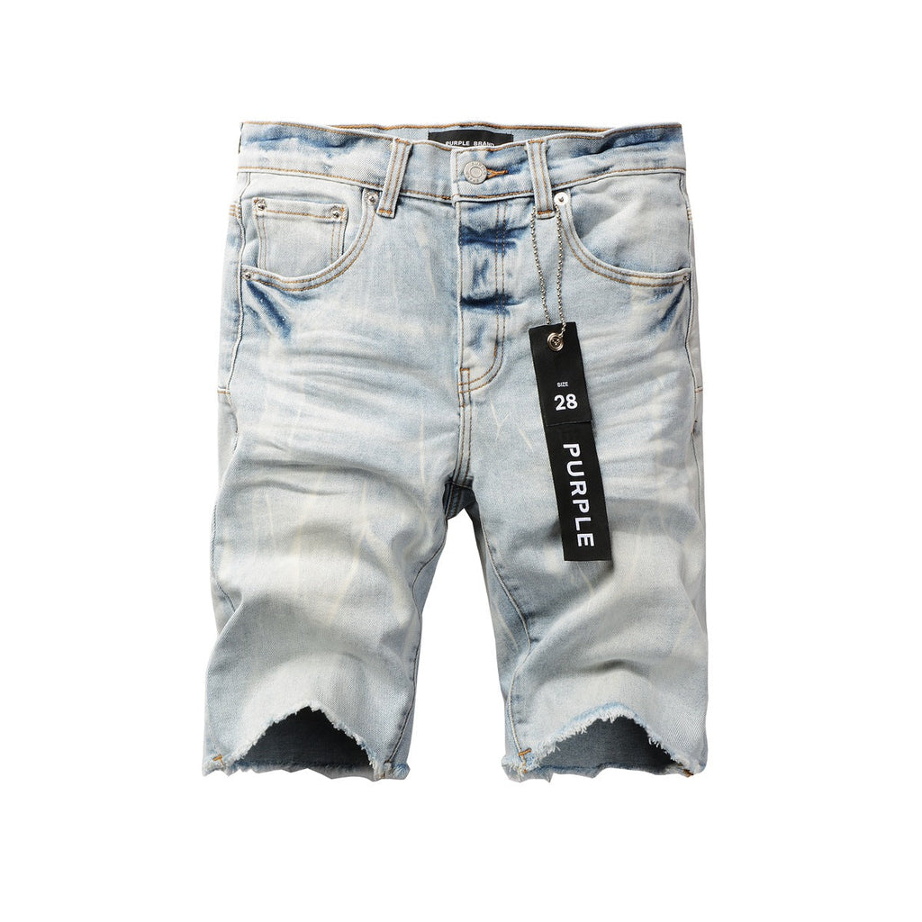 Purple Jeans Trendy Blue Denim Shorts 5017 Featuring Wrinkled Texture and Classic Button Front