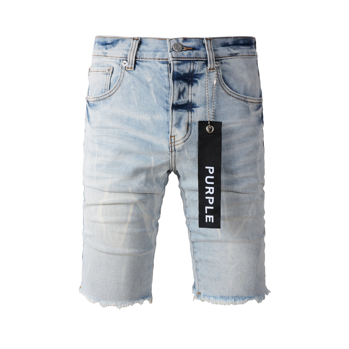 Purple Jeans Trendy Blue Denim Shorts 5017 Featuring Wrinkled Texture and Classic Button Front