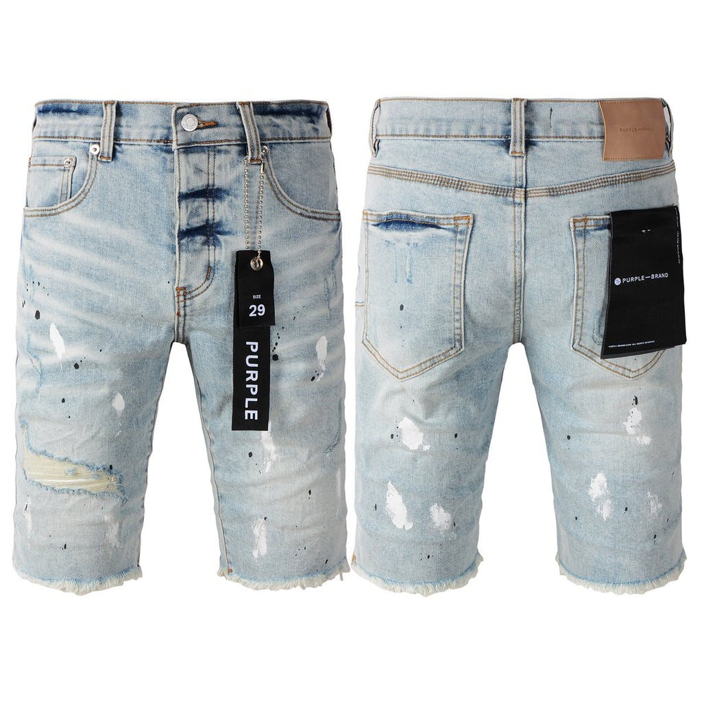 Purple Jeans New Jeans Men Personality Fashion Splash-Ink Vintage Jean Shorts 5006
