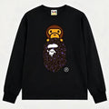 BAPE Style Baby Milo on Dark Leopard Camo Ape Head Long-Sleeve Tee - Black/Dark Leopard