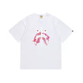 BAPE Style Camo Shark Full-Zip Motif Short-Sleeve Tee - White/Pink