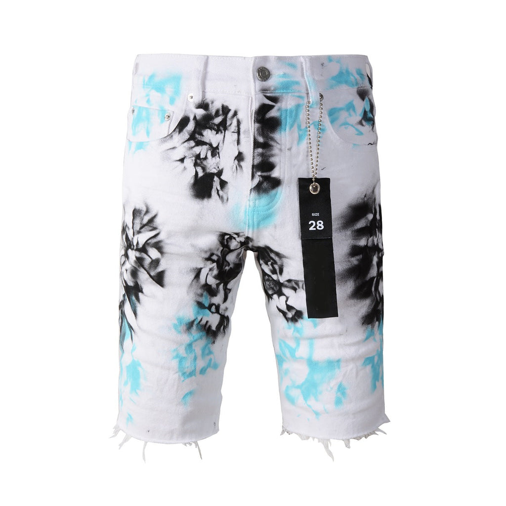 Purple Jeans White Tie-Dye Printed Jean Shorts 5065 with a Stylish and Unique Design