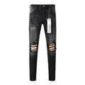 Purple Jeans  New Fashion Men Black Jeans Distressed Hole Unique Personality