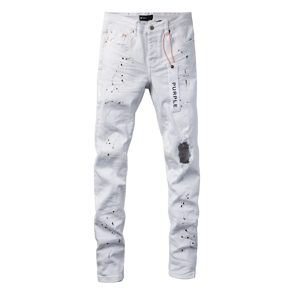 Purple Jeans White Ink Spot Vintage Personality Fashion Ripped Jeans 9021
