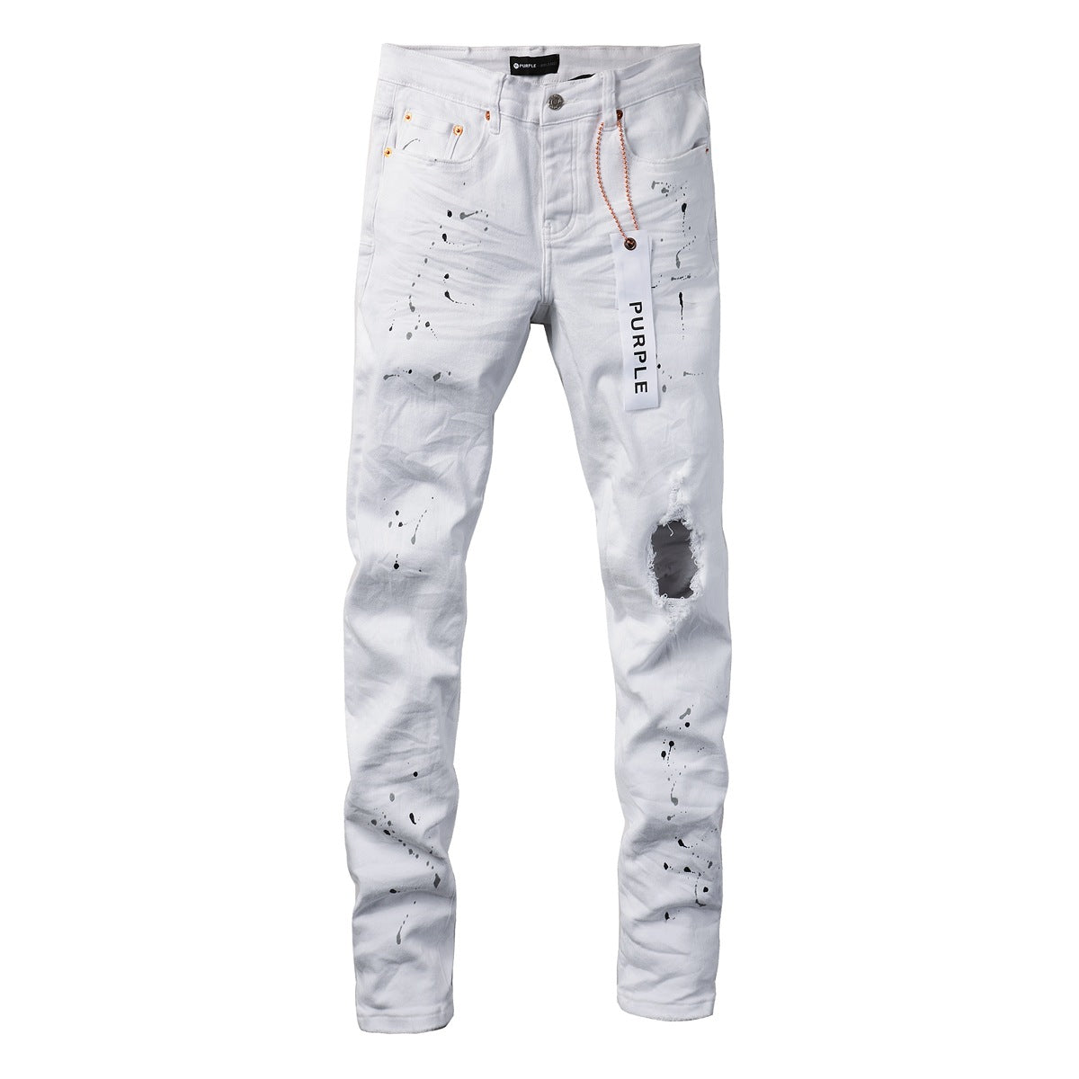 Purple Jeans White Ink Spot Vintage Personality Fashion Ripped Jeans 9021