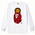 BAPE Style Baby Milo Peeking on Camo Ape Head Long-Sleeve Tee - White/Red
