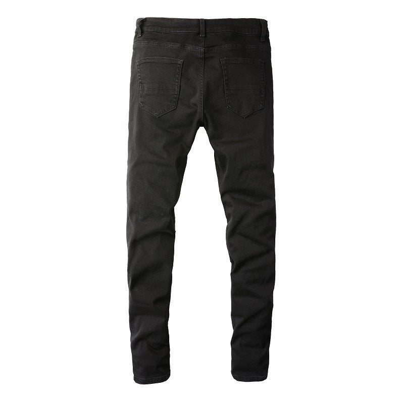 Purple Jeans Men's Slim Fit Black Jeans with Wrinkled Details, Patches, and Ripped Design (602-8520)