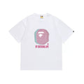 BAPE Style Glitch Colorblock Ape Head Short-Sleeve Tee - White