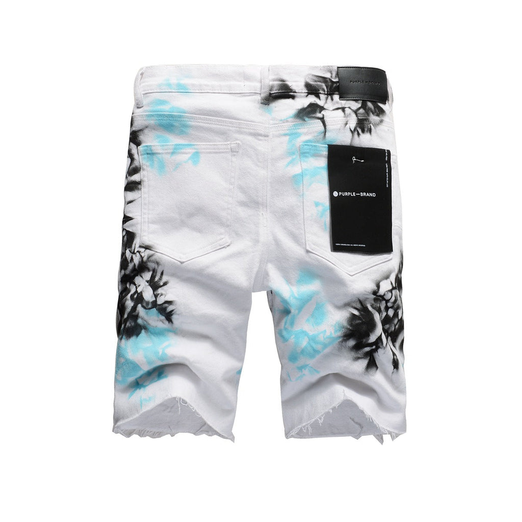 Purple Jeans White Tie-Dye Printed Jean Shorts 5065 with a Stylish and Unique Design