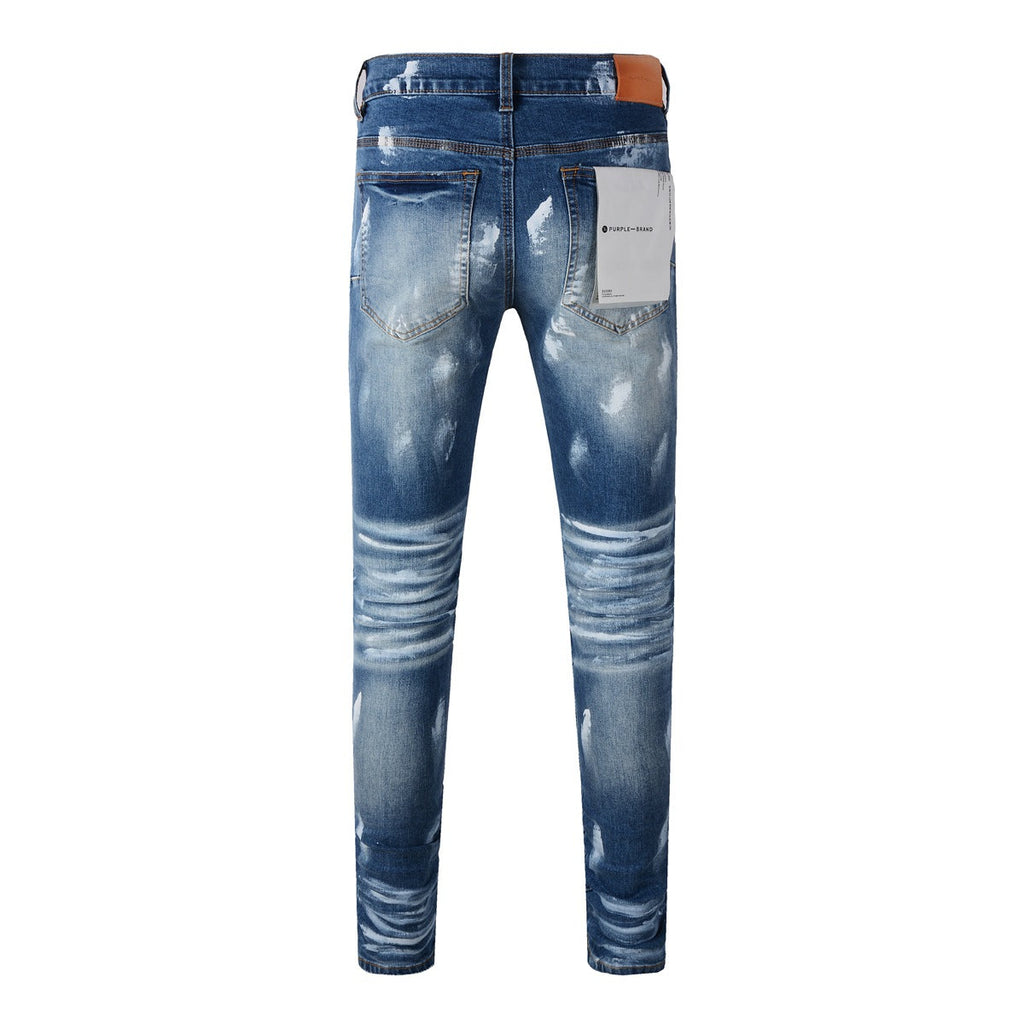 Purple Jeans Mens Jeans Man Jeans Pants Designer Black Skinny Stickers Light Wash Ripped Motorcycle (9062-9051)