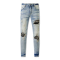 Purple Retro Style Washed Jeans (8807-848) Featuring a Distressed Look and Bold Rips