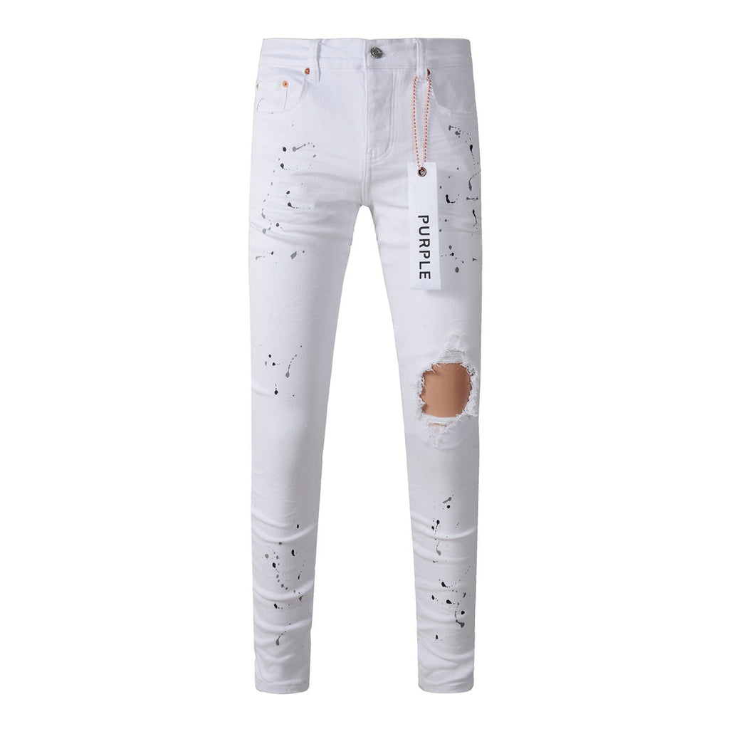 Purple Jeans White Ink Spot Vintage Personality Fashion Ripped Jeans 9021