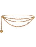 Fleur de Camélia Leather Triple Chain Belt in Pink and Gold