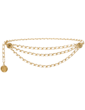 Fleur de Camélia Leather Triple Chain Belt in White and Gold