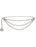 Fleur de Camélia Leather Triple Chain Belt in White and Silver