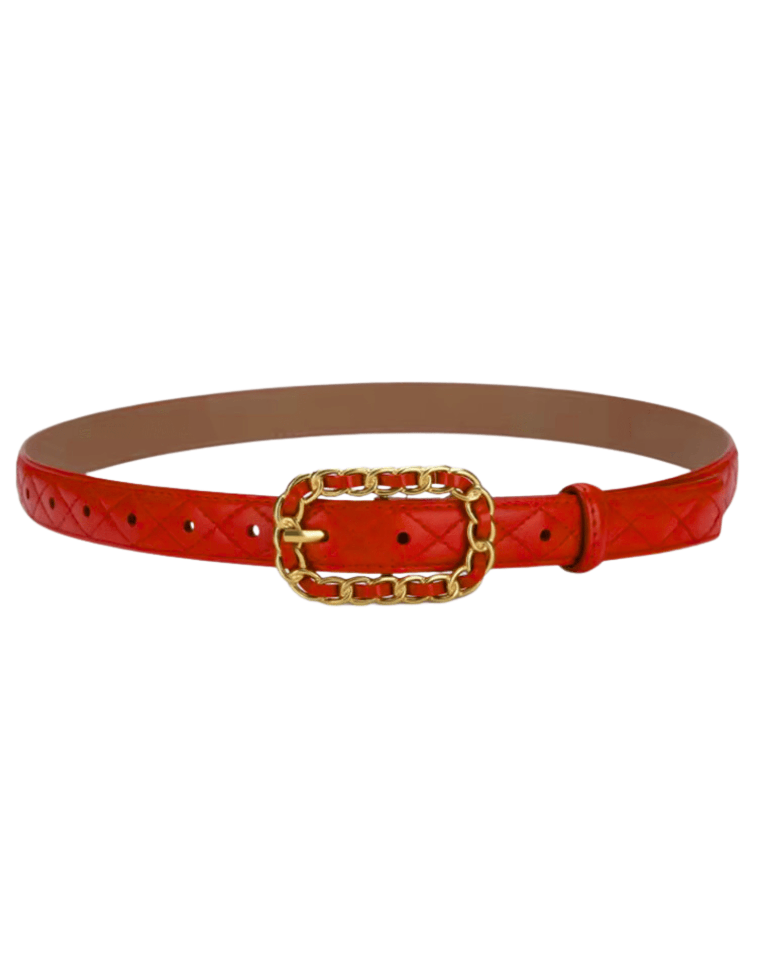 Fleur de Camélia Kimmy Quilted Leather Chain Buckle Belt in Red