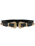 Austin Blaze Double Buckle Stretch Belt in Black
